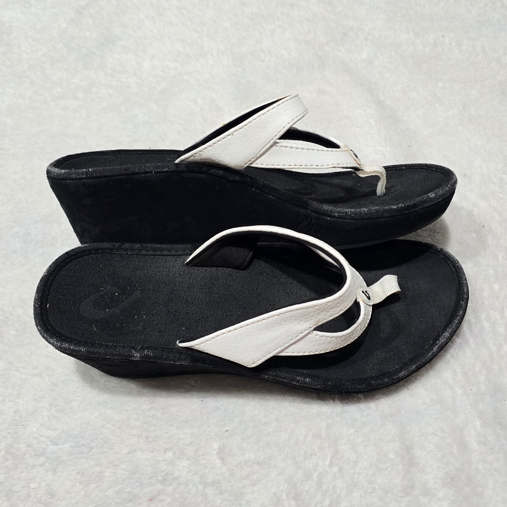 Women's OluKai Wedges Sandals Black & White Flip Flop Shoes Size 6 Kulapa Kai - Picture 3 of 6